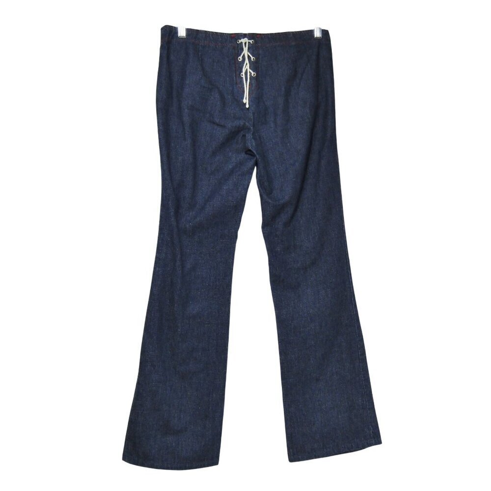 VTG ESPRIT Y2K 90s SAILOR NAUTICAL Lace Up Boho Hippie Festival Blue Jeans 7/8 - Picture 4 of 8